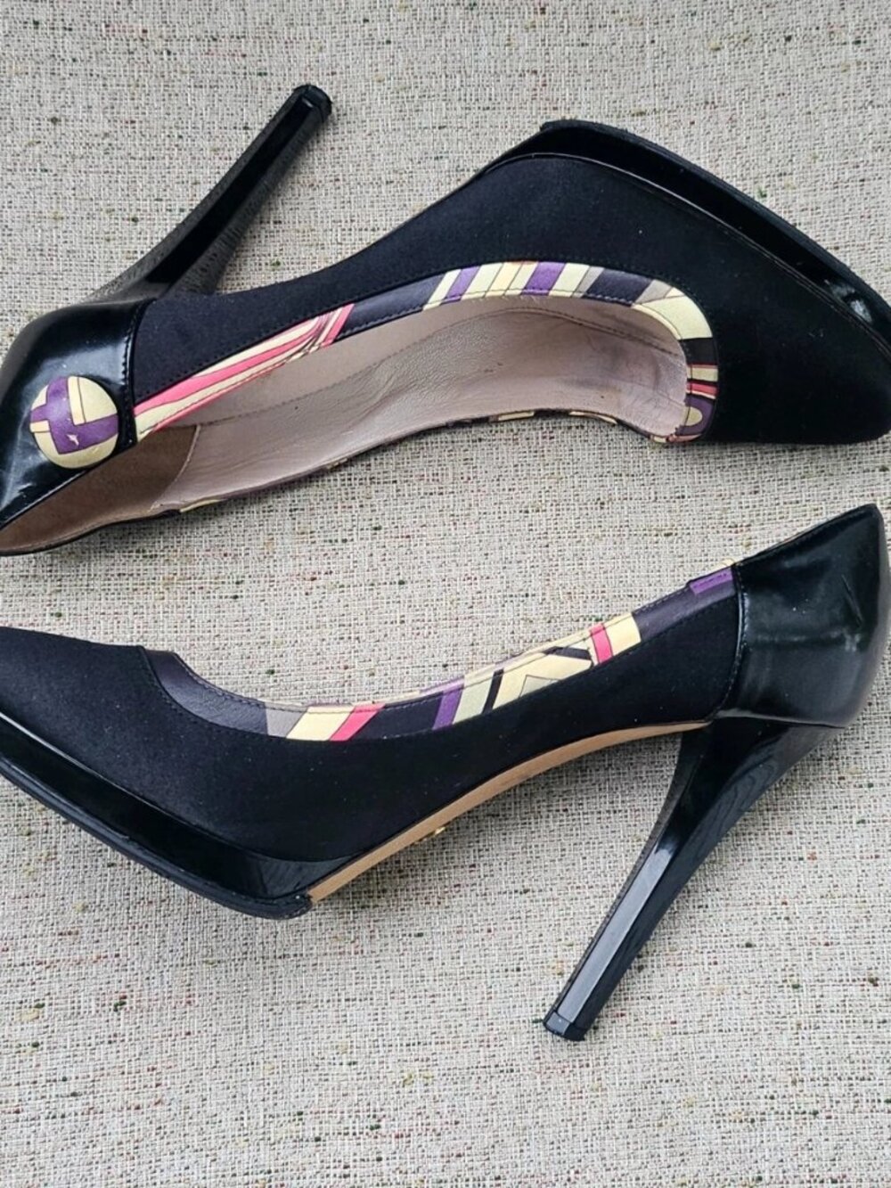 Emilio Pucci Women Heel Sandal Pump Black Satin Shoe Size 37.5 Made in Italy - Picture 5 of 12